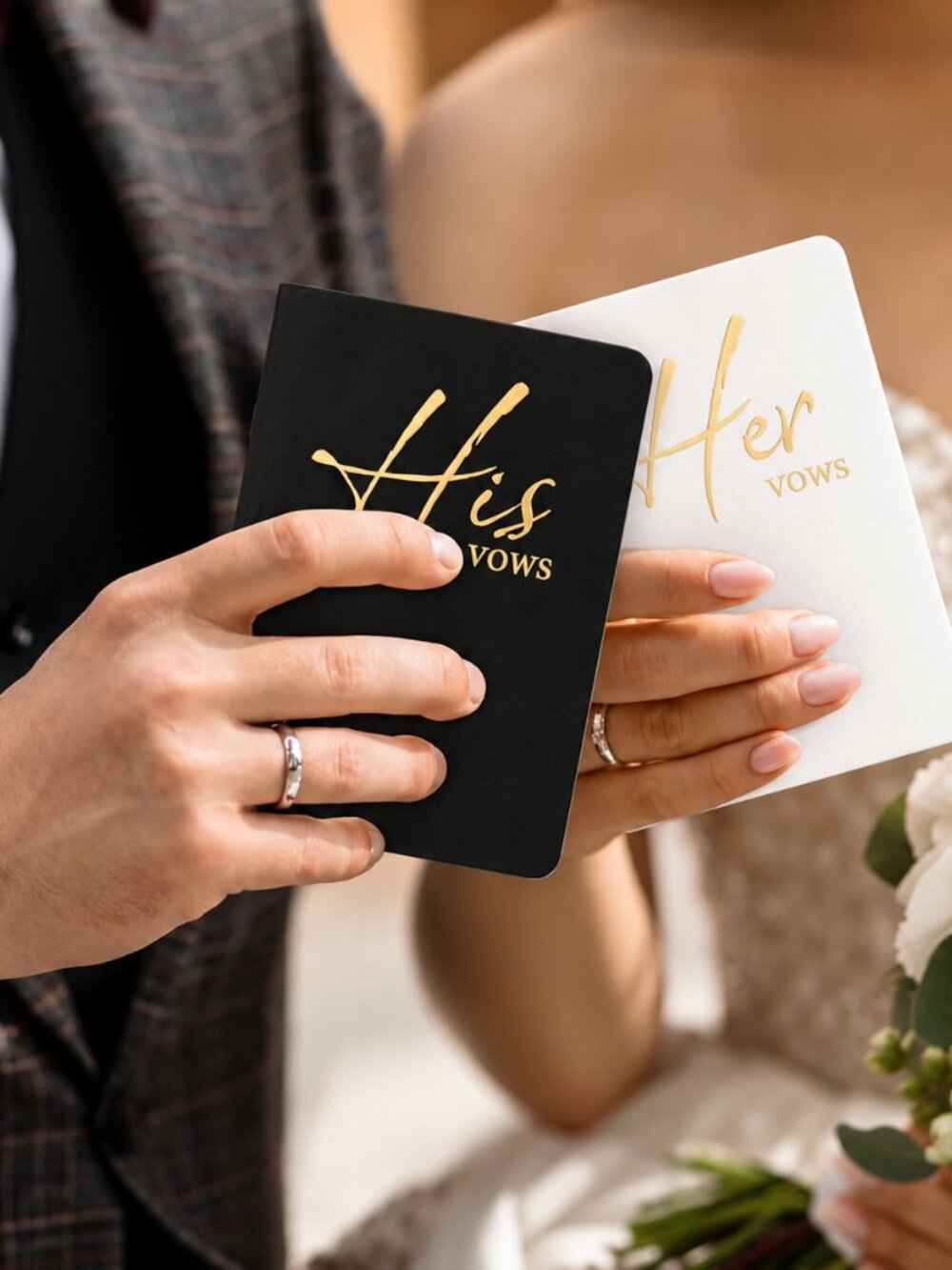 Taja His & Hers Wedding Vow Books Black White Gold Foil Set of 2 NWT